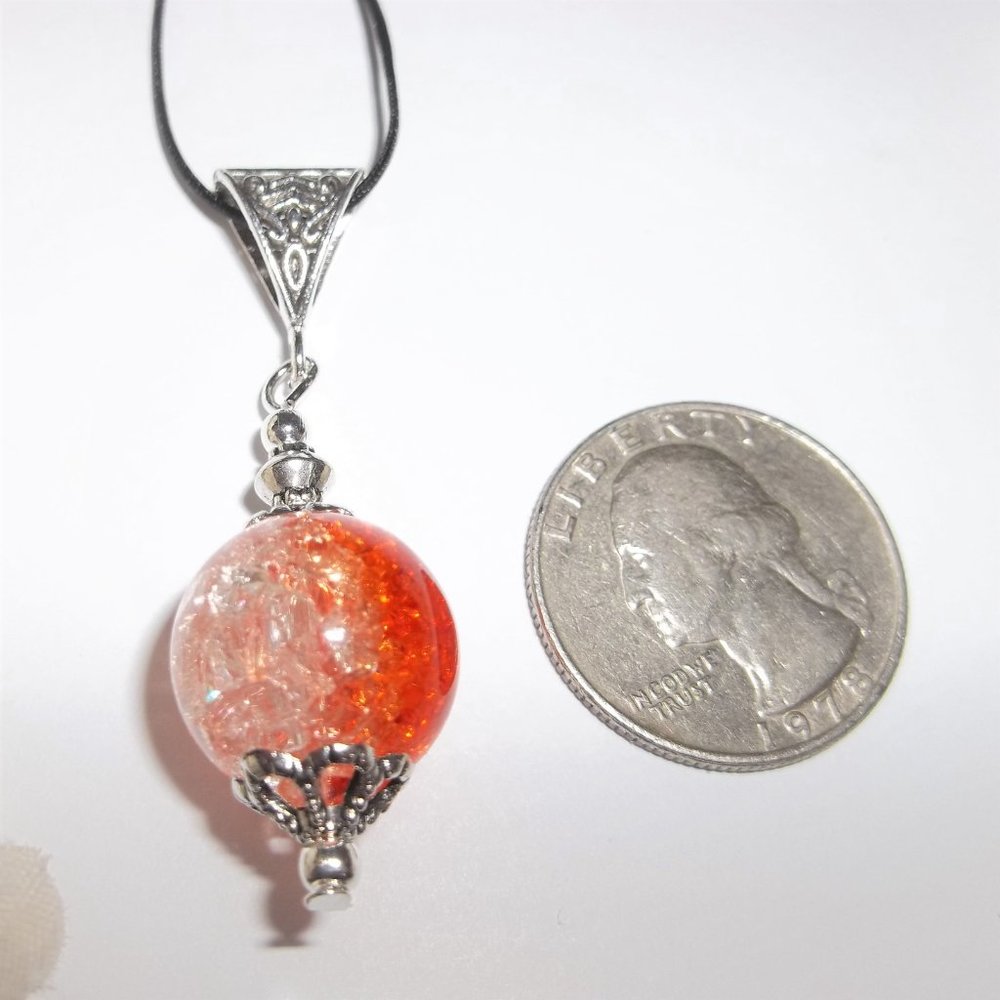 Orange Clear & Silver Necklace Pendant Ombre Style Jewelry Beaded Handmade A113 - Picture 2 of 9